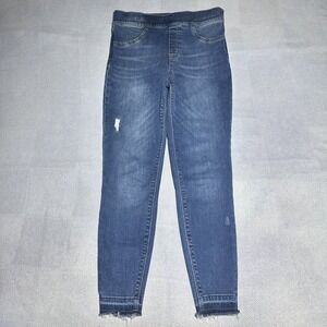 Spanx‎ Distressed Skinny Jeans Women's Size Medium Raw Hem Pull On Stretch Denim